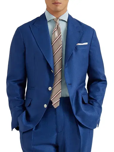 Brunello Cucinelli Men's Cashmere and Silk Diagonal Deconstructed Blazer with Peak Lapels - Avio Blue - Size 44 | Thumbnail 5 Brunello Cucinelli Men's Cashmere and Silk Diagonal Deconstructed Blazer with Peak Lapels - Avio Blue - Size 44 | Thumbnail 5