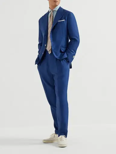 Brunello Cucinelli Men's Cashmere and Silk Diagonal Deconstructed Blazer with Peak Lapels - Avio Blue - Size 44 | Thumbnail 6 Brunello Cucinelli Men's Cashmere and Silk Diagonal Deconstructed Blazer with Peak Lapels - Avio Blue - Size 44 | Thumbnail 6