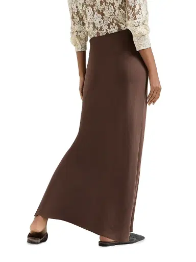 Brunello Cucinelli Women's Viscose and Linen Twill Fluid Bias Cut Skirt - Cocoa - Size 6 | Thumbnail 3