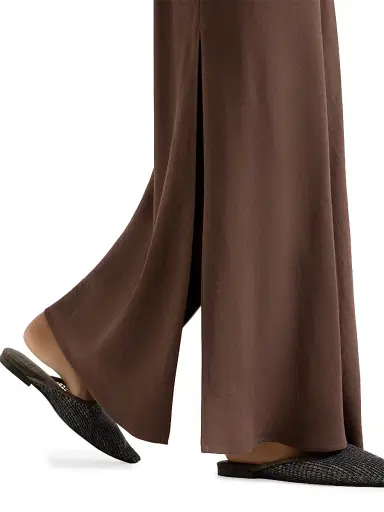 Brunello Cucinelli Women's Viscose and Linen Twill Fluid Bias Cut Skirt - Cocoa - Size 6 | Thumbnail 4