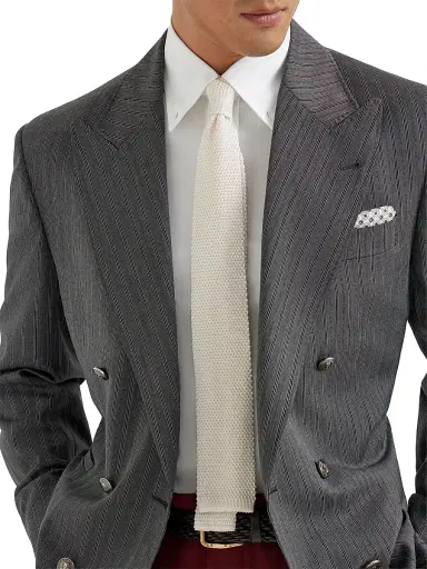 Brunello Cucinelli Men's Silk Knit Tie - White | Thumbnail 2 Brunello Cucinelli Men's Silk Knit Tie - White | Thumbnail 2