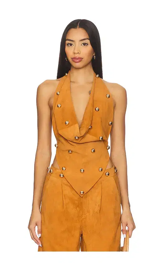 Understated Leather Dome Studded Halter Top