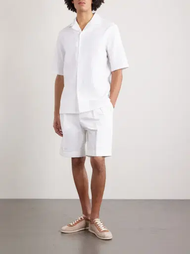 Brunello Cucinelli Camp-Collar Textured-Cotton Shirt - Men | Thumbnail 2