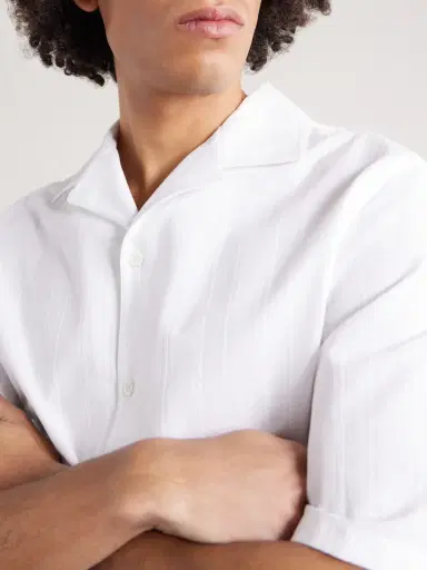 Brunello Cucinelli Camp-Collar Textured-Cotton Shirt - Men | Thumbnail 4