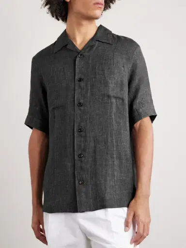 Brunello Cucinelli Camp-Collar Linen Shirt - Men | Thumbnail 3