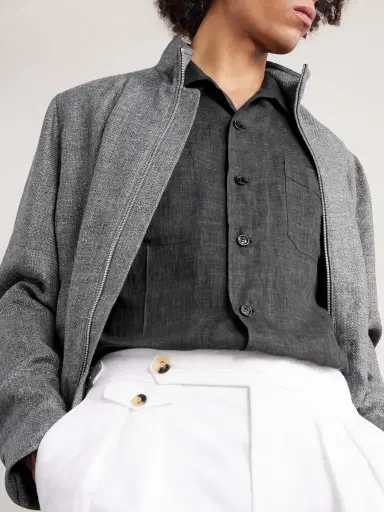 Brunello Cucinelli Camp-Collar Linen Shirt - Men | Thumbnail 5