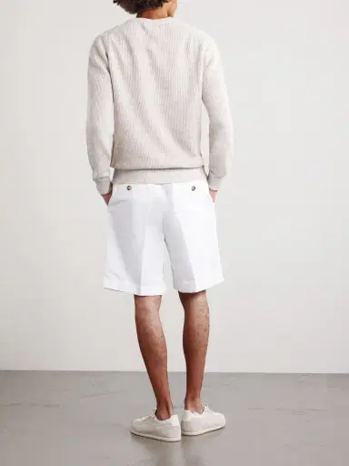 Brunello Cucinelli Wide-Leg Pleated Cotton and Linen-Blend Bermuda Shorts - Men | Thumbnail 4 Brunello Cucinelli Wide-Leg Pleated Cotton and Linen-Blend Bermuda Shorts - Men | Thumbnail 4