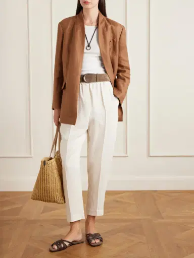 Brunello Cucinelli Cropped Woven Tapered Pants | Thumbnail 2