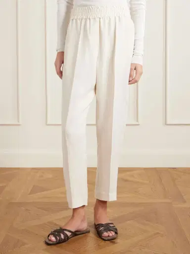 Brunello Cucinelli Cropped Woven Tapered Pants | Thumbnail 3