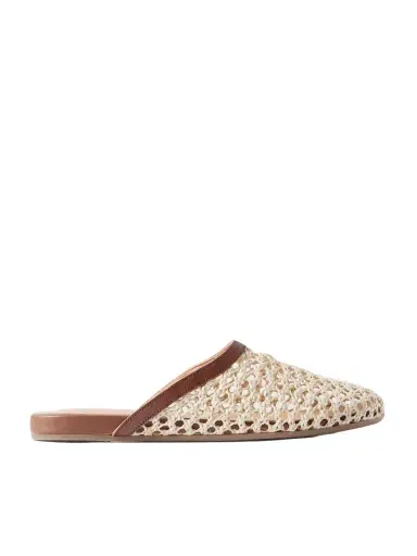 Ancient Greek Sandals The Slipper Leather-trimmed Raffia Slip-ons | Thumbnail 1