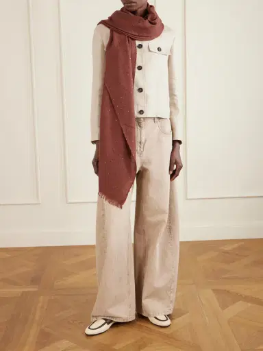 Brunello Cucinelli Sequined Cashmere And Silk-blend Scarf | Thumbnail 2 Brunello Cucinelli Sequined Cashmere And Silk-blend Scarf | Thumbnail 2