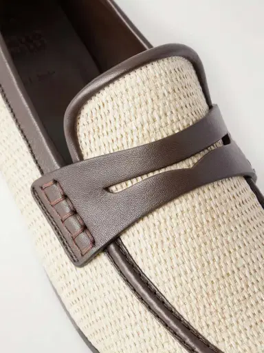 Brunello Cucinelli Leather-trimmed Raffia Penny Loafers | Thumbnail 5 Brunello Cucinelli Leather-trimmed Raffia Penny Loafers | Thumbnail 5