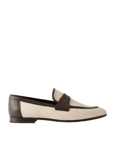 Brunello Cucinelli Leather-trimmed Raffia Penny Loafers | Thumbnail 1 Brunello Cucinelli Leather-trimmed Raffia Penny Loafers | Thumbnail 1