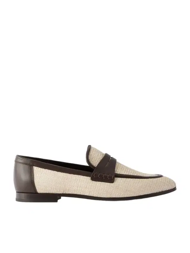 Brunello Cucinelli Leather-trimmed Raffia Penny Loafers