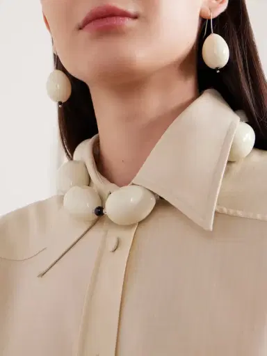 Gohar World Host Egg Porcelain, Crystal-quartz And Sterling Silver Earrings | Thumbnail 2