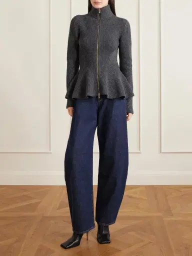 Alaïa Ribbed Wool And Cashmere-blend Peplum Zip-up Cardigan | Thumbnail 2 Alaïa Ribbed Wool And Cashmere-blend Peplum Zip-up Cardigan | Thumbnail 2