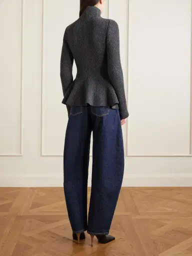 Alaïa Ribbed Wool And Cashmere-blend Peplum Zip-up Cardigan | Thumbnail 4 Alaïa Ribbed Wool And Cashmere-blend Peplum Zip-up Cardigan | Thumbnail 4