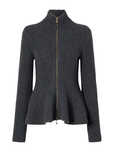 Alaïa Ribbed Wool And Cashmere-blend Peplum Zip-up Cardigan | Thumbnail 1 Alaïa Ribbed Wool And Cashmere-blend Peplum Zip-up Cardigan | Thumbnail 1