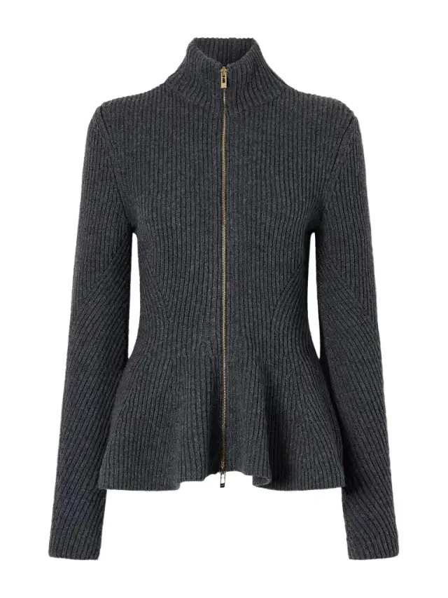 Alaïa Ribbed Wool And Cashmere-blend Peplum Zip-up Cardigan