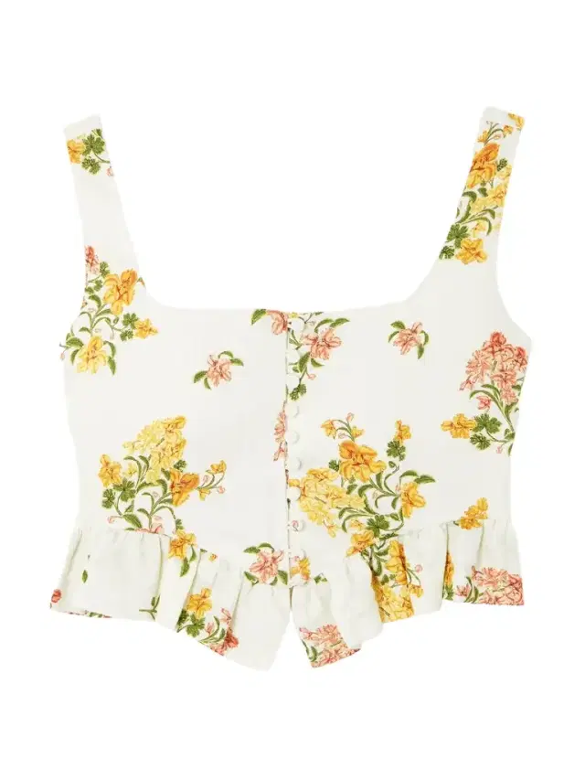 Eslabón Cordillera Cropped Ruffled Floral-print Linen Top