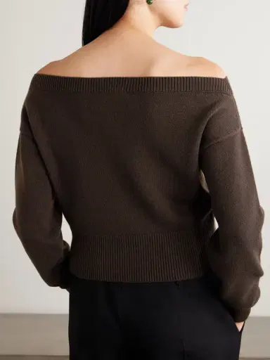 Tom Ford Off-the-shoulder Cropped Embroidered Cashmere Cardigan | Thumbnail 3