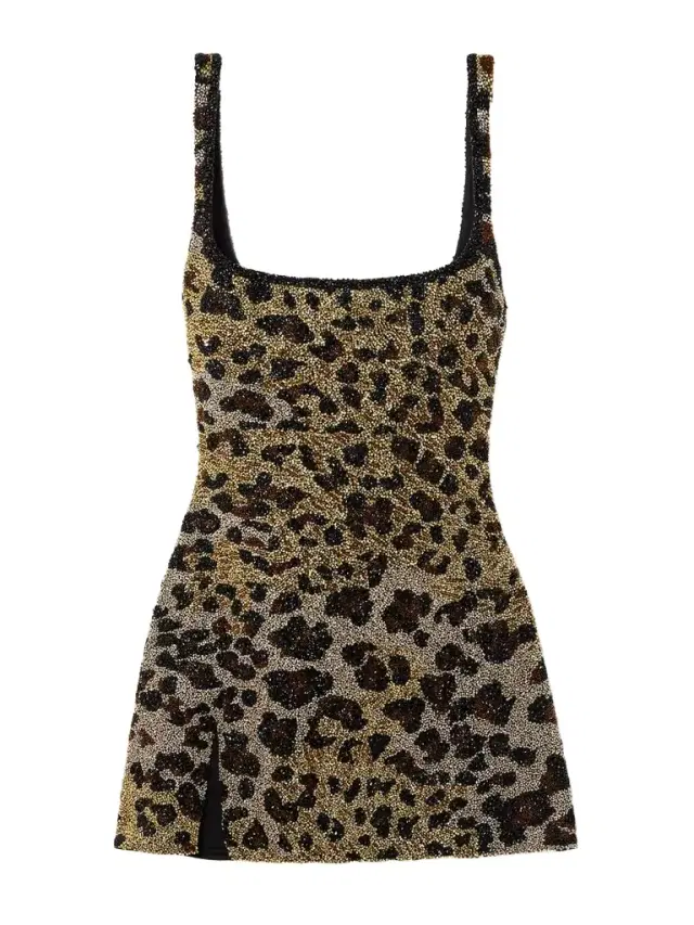 Eartha Embellished Leopard-print Stretch-mesh Mini Dress