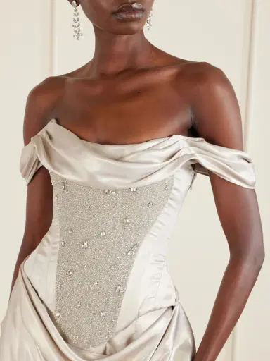 Clio Peppiatt Paloma Convertible Draped Embellished Satin Mini Dress | Thumbnail 4 Clio Peppiatt Paloma Convertible Draped Embellished Satin Mini Dress | Thumbnail 4