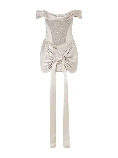 Clio Peppiatt Paloma Convertible Draped Embellished Satin Mini Dress | Thumbnail 1 Clio Peppiatt Paloma Convertible Draped Embellished Satin Mini Dress | Thumbnail 1