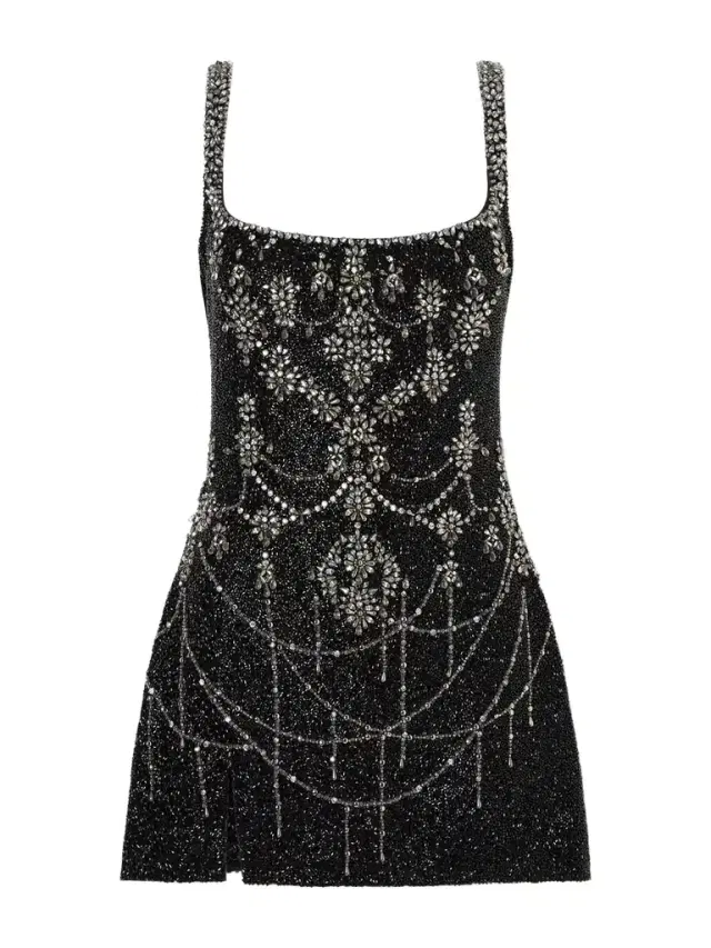 Crystal-embellished Beaded Mesh Mini Dress