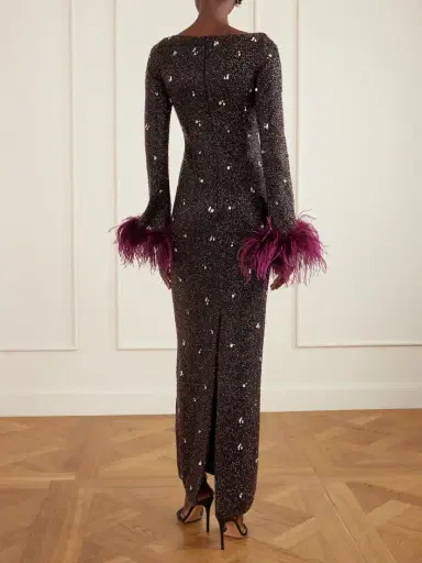 Clio Peppiatt Mae Feather-trimmed Embellished Beaded Tulle Gown | Thumbnail 3