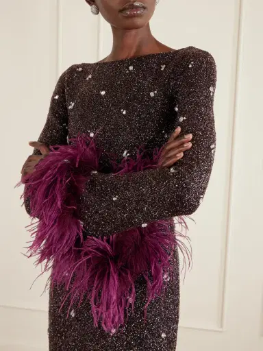 Clio Peppiatt Mae Feather-trimmed Embellished Beaded Tulle Gown | Thumbnail 4
