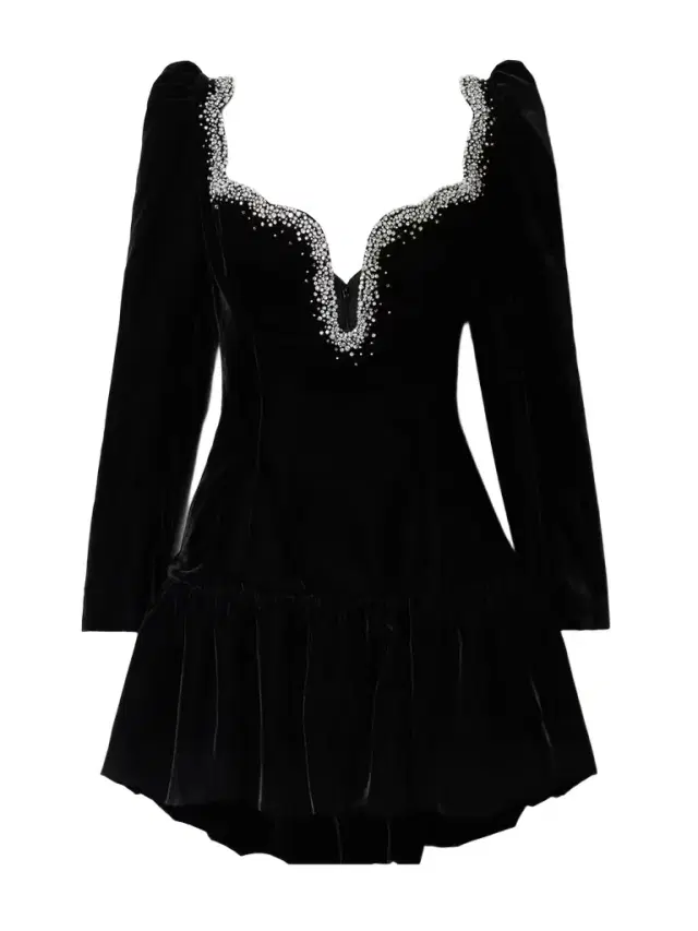 Edie Embellished Scalloped Velvet Mini Dress