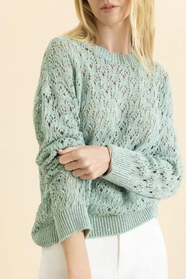 ELEVENTY Long Sleeve Crewneck Sweater - Green | Thumbnail 3