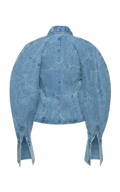 A.W.A.K.E. MODE Tie-Detailed Acid-Washed Denim Shirt | Thumbnail 5