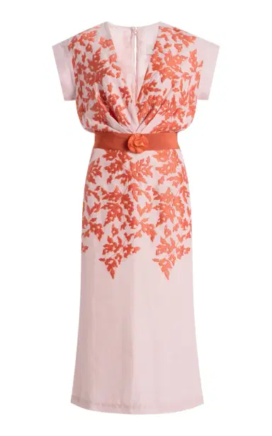 Silvia Tcherassi Olive Embroidered Cotton-Linen Midi Dress | Thumbnail 6 Silvia Tcherassi Olive Embroidered Cotton-Linen Midi Dress | Thumbnail 6