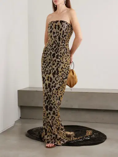 Clio Peppiatt Naomi Strapless Embellished Leopard-print Satin Gown | Thumbnail 2