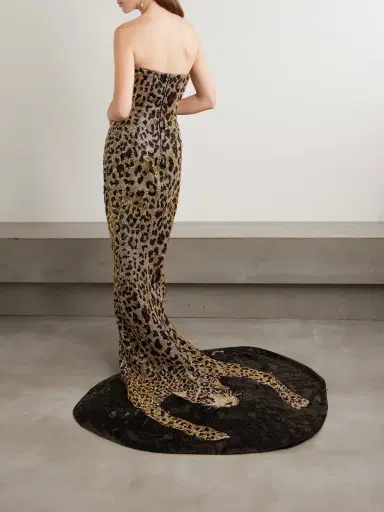 Clio Peppiatt Naomi Strapless Embellished Leopard-print Satin Gown | Thumbnail 3