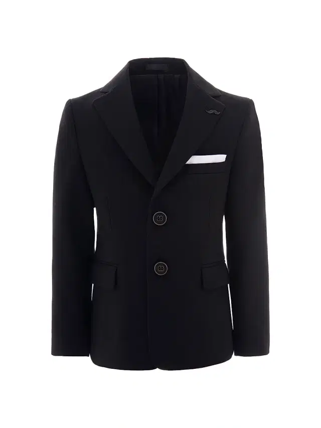 Moustache Little Boy's & Boy's Black Twill Peak Lapel Blazer - Black