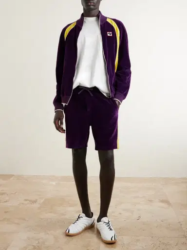 Valentino Garavani Slim-Fit Appliquéd Cotton-Blend Velvet Shorts - Men | Thumbnail 2