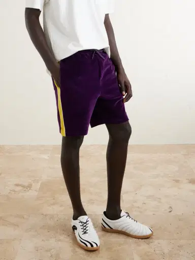 Valentino Garavani Slim-Fit Appliquéd Cotton-Blend Velvet Shorts - Men | Thumbnail 3