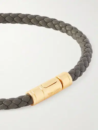 Tom Ford Woven Leather and Gold-Tone Bracelet - Men | Thumbnail 4 Tom Ford Woven Leather and Gold-Tone Bracelet - Men | Thumbnail 4