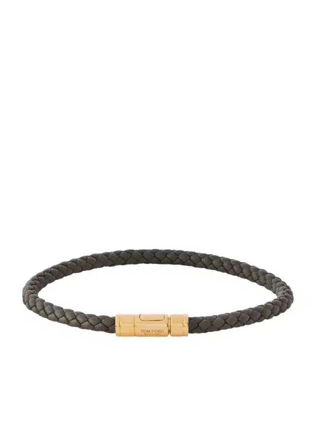 Woven Leather and Gold-Tone Bracelet - Men Woven Leather and Gold-Tone Bracelet - Men