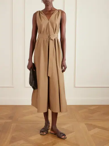 Brunello Cucinelli Belted Cotton-blend Poplin Midi Dress | Thumbnail 2