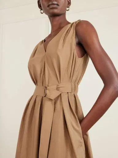 Brunello Cucinelli Belted Cotton-blend Poplin Midi Dress | Thumbnail 4