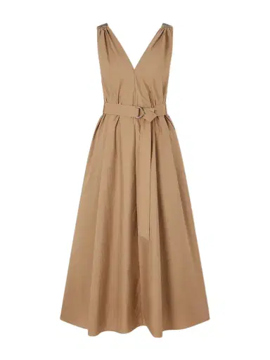 Brunello Cucinelli Belted Cotton-blend Poplin Midi Dress | Thumbnail 1