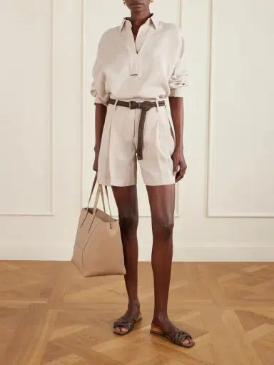 Brunello Cucinelli Pleated Linen Shorts | Thumbnail 2