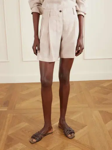 Brunello Cucinelli Pleated Linen Shorts | Thumbnail 3