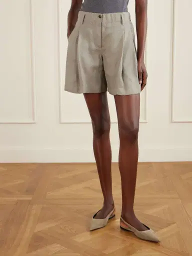 Brunello Cucinelli Pleated Linen Shorts | Thumbnail 3