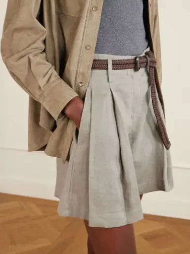 Brunello Cucinelli Pleated Linen Shorts | Thumbnail 5
