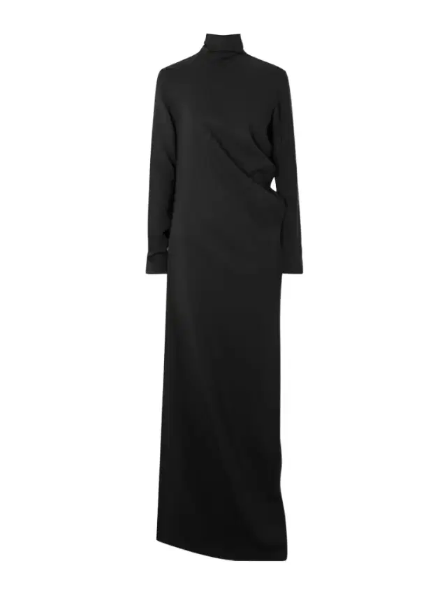 Draped Jersey Turtleneck Maxi Dress